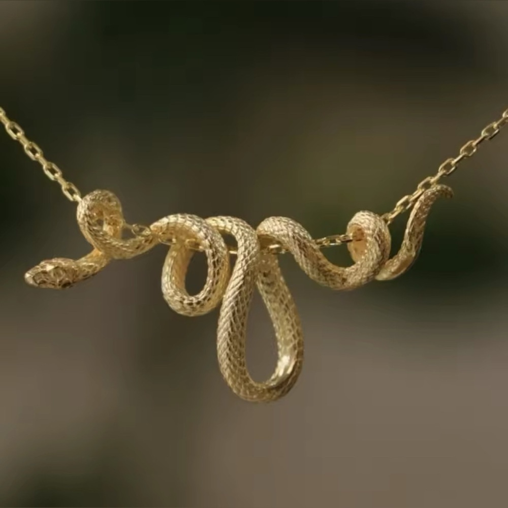 Gold Coiled Serpent Snake Hanging Gothic Punk Biker Pendant Necklace